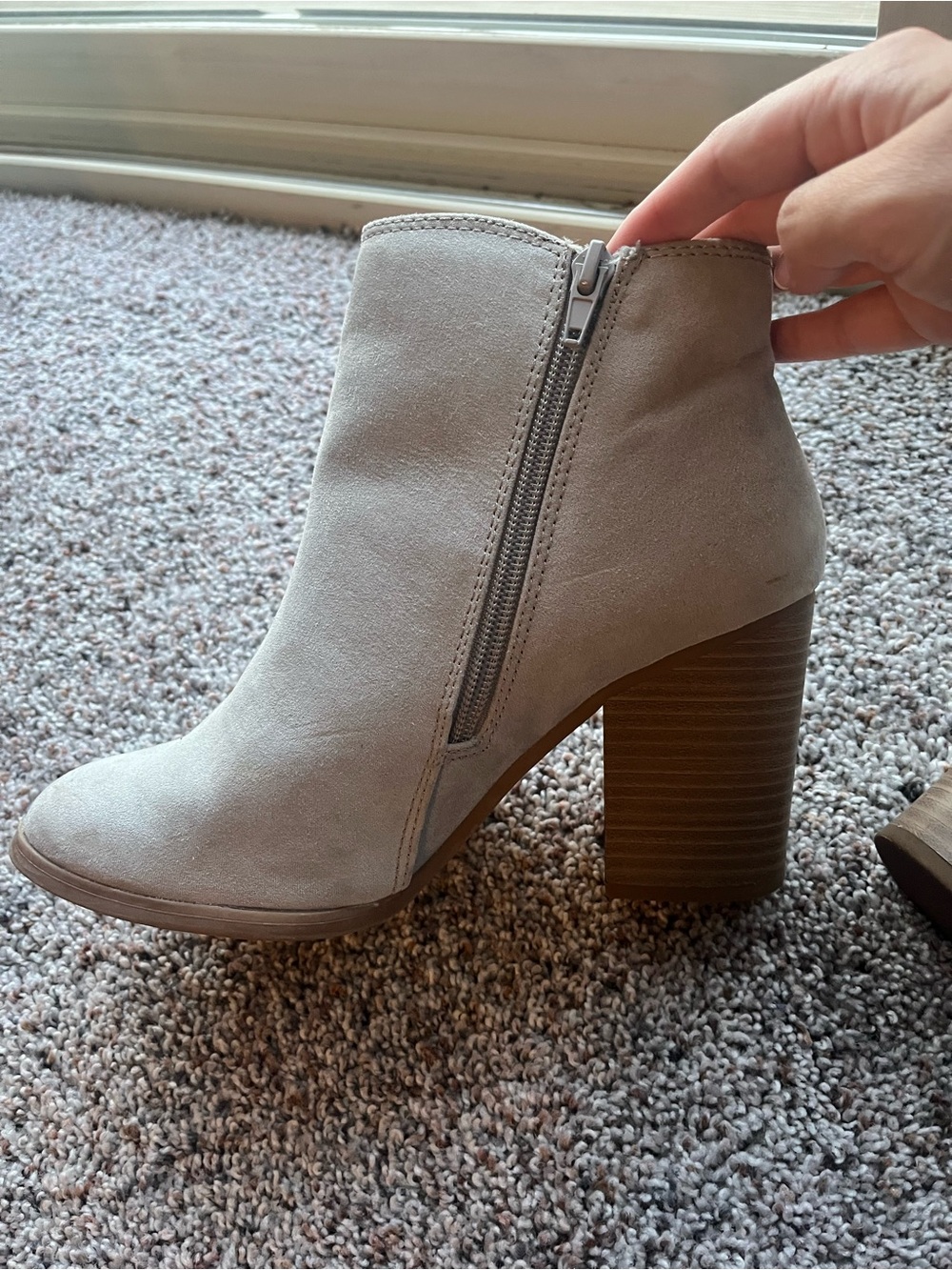 Women's Suede Zip Ankle Boots in Light Taupe